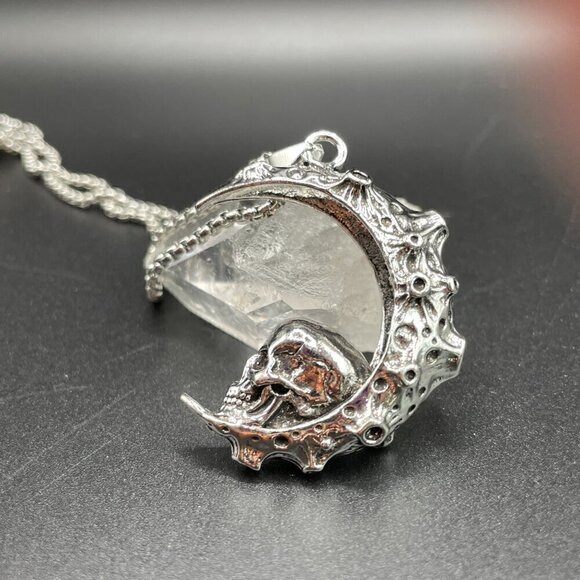 Large Crescent Moon and Skulls Gothic Necklace / Pendant (#1341) - Picture 2 of 11